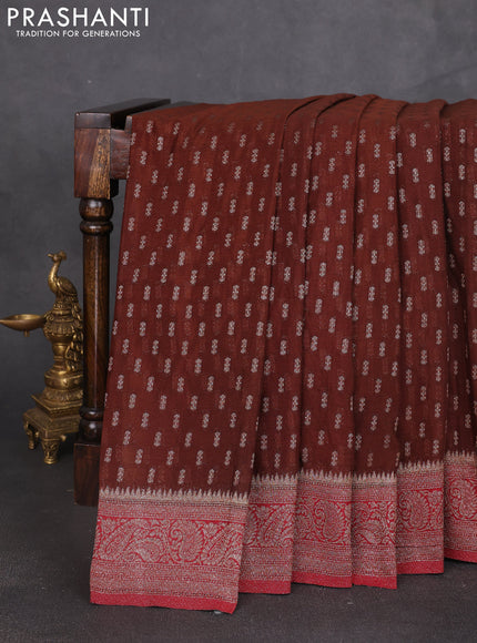 Banarasi semi georegette saree brown and maroon with allover thread & zari woven buttas and zari woven border