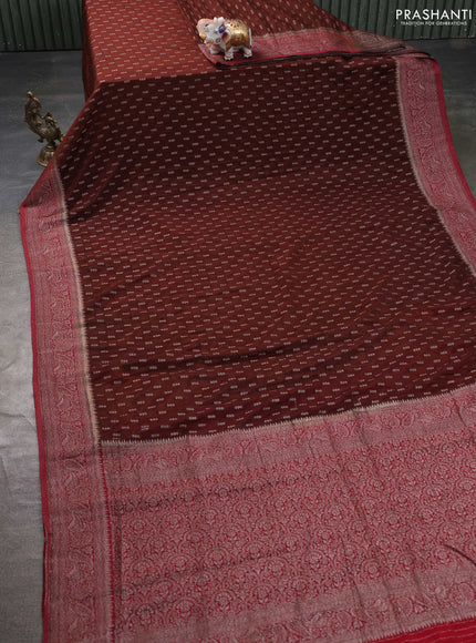 Banarasi semi georegette saree brown and maroon with allover thread & zari woven buttas and zari woven border