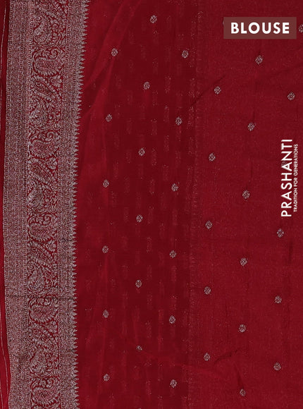 Banarasi semi georegette saree brown and maroon with allover thread & zari woven buttas and zari woven border