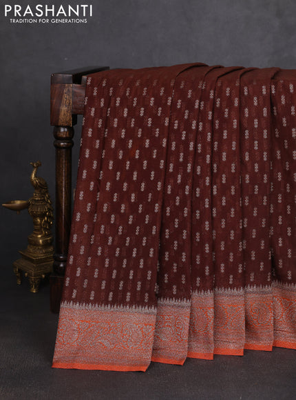 Banarasi semi georegette saree brown and rust shade with allover thread & zari woven buttas and zari woven border