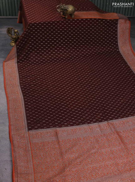 Banarasi semi georegette saree brown and rust shade with allover thread & zari woven buttas and zari woven border