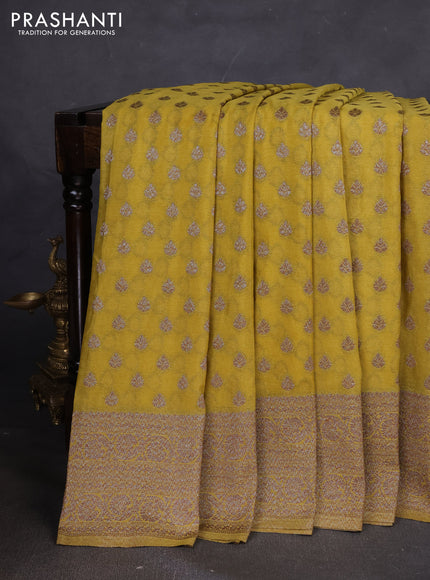 Banarasi semi georegette saree mehendi green with allover thread & zari woven buttas and zari woven border