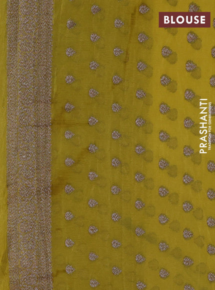 Banarasi semi georegette saree mehendi green with allover thread & zari woven buttas and zari woven border