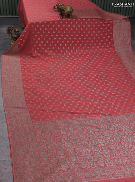 Banarasi semi georegette saree dark peach with allover thread & zari woven buttas and zari woven border