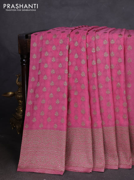 Banarasi semi georegette saree mauve pink with allover thread & zari woven buttas and zari woven border