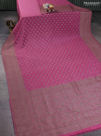 Banarasi semi georegette saree mauve pink with allover thread & zari woven buttas and zari woven border