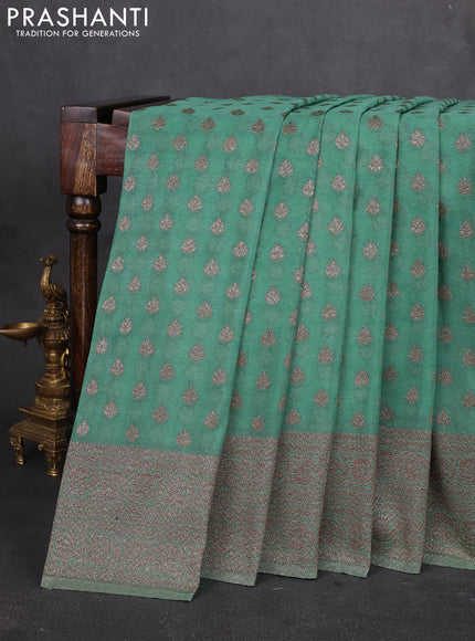 Banarasi semi georegette saree pastel green with allover thread & zari woven buttas and zari woven border