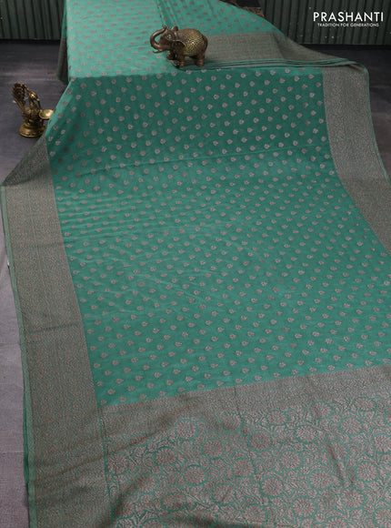 Banarasi semi georegette saree pastel green with allover thread & zari woven buttas and zari woven border