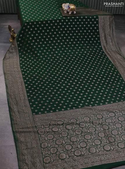Banarasi semi georegette saree bottle green with allover thread & zari woven buttas and zari woven border