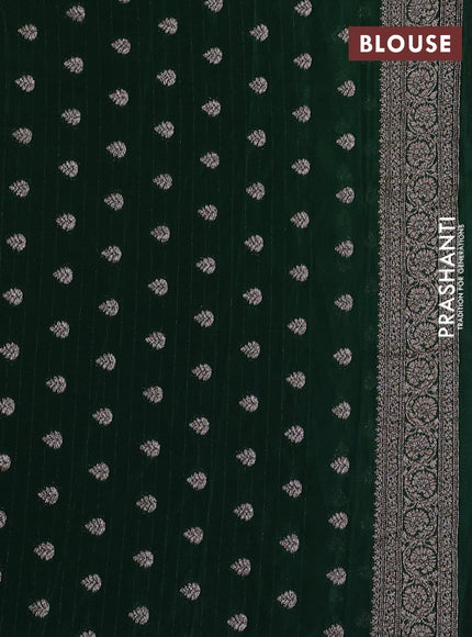 Banarasi semi georegette saree bottle green with allover thread & zari woven buttas and zari woven border