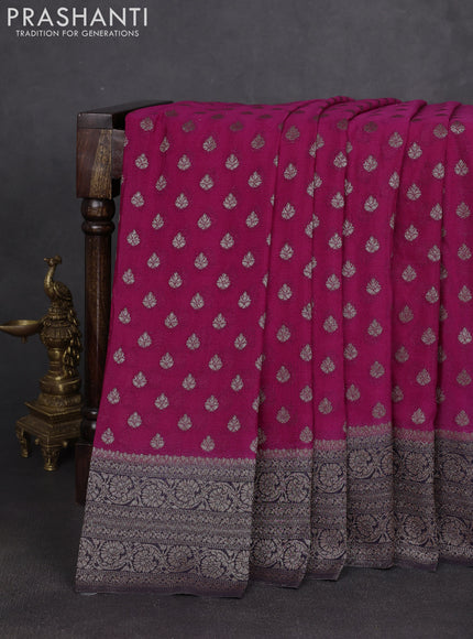 Banarasi semi georegette saree pink and navy blue with allover thread & zari woven buttas and zari woven border