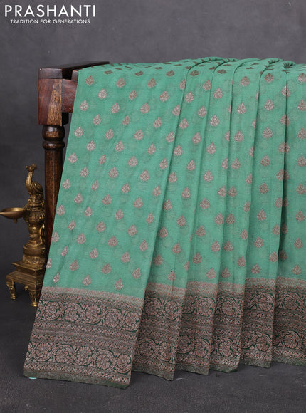 Banarasi semi georegette saree pastel green and green with allover thread & zari woven buttas and zari woven border