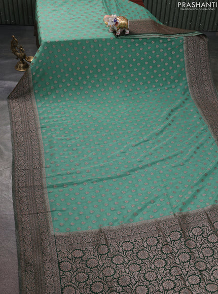 Banarasi semi georegette saree pastel green and green with allover thread & zari woven buttas and zari woven border