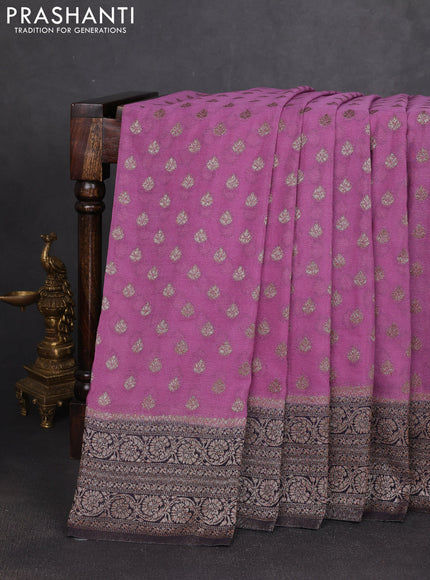Banarasi semi georegette saree lavender and navy blue with allover thread & zari woven buttas and zari woven border
