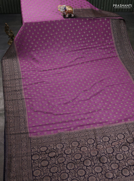 Banarasi semi georegette saree lavender and navy blue with allover thread & zari woven buttas and zari woven border