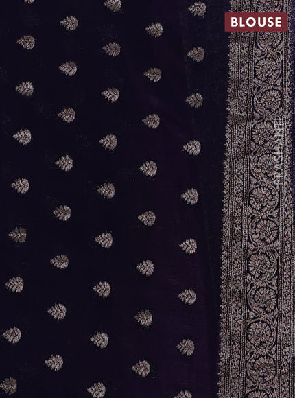 Banarasi semi georegette saree lavender and navy blue with allover thread & zari woven buttas and zari woven border