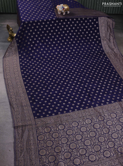 Banarasi semi georegette saree navy blue with allover thread & zari woven buttas and zari woven border