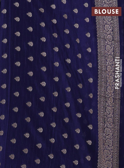 Banarasi semi georegette saree navy blue with allover thread & zari woven buttas and zari woven border