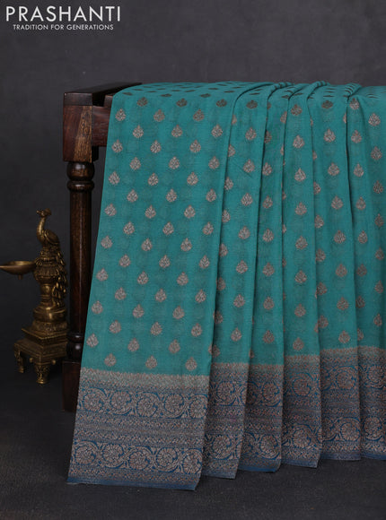 Banarasi semi georegette saree teal blue and cs blue with allover thread & zari woven buttas and zari woven border