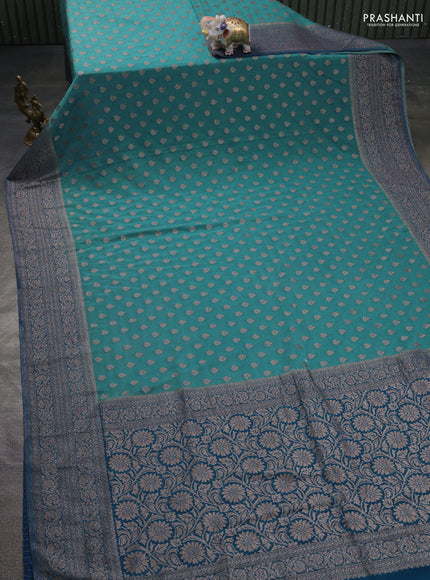 Banarasi semi georegette saree teal blue and cs blue with allover thread & zari woven buttas and zari woven border