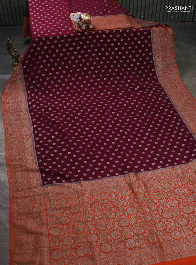 Banarasi semi georegette saree purple and orange with allover thread & zari woven buttas and zari woven border