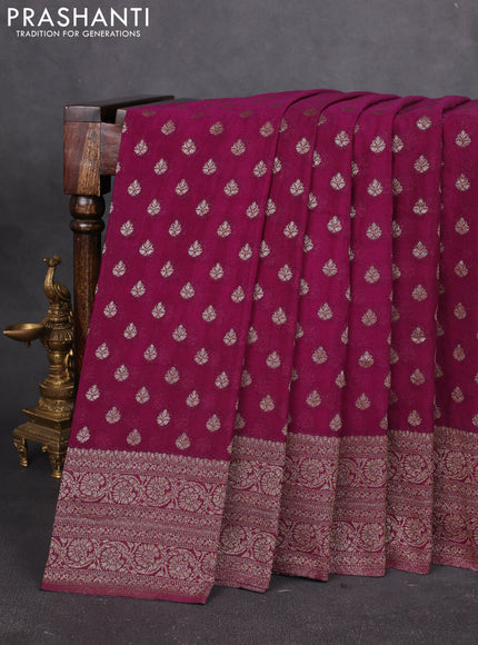 Banarasi semi georegette saree purple with allover thread & zari woven buttas and zari woven border