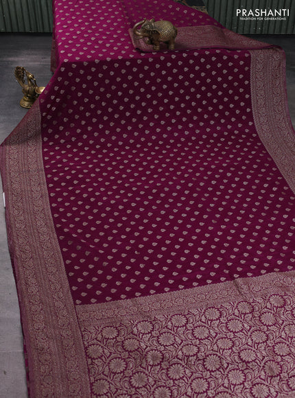 Banarasi semi georegette saree purple with allover thread & zari woven buttas and zari woven border