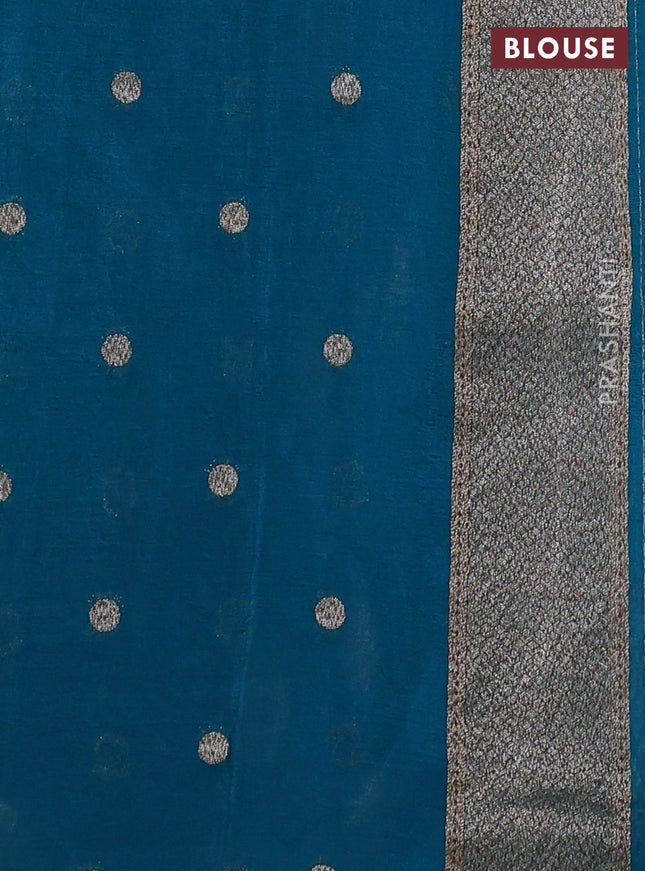 Banarasi semi georegette saree peacock blue with allover thread & zari woven buttas and zari woven border