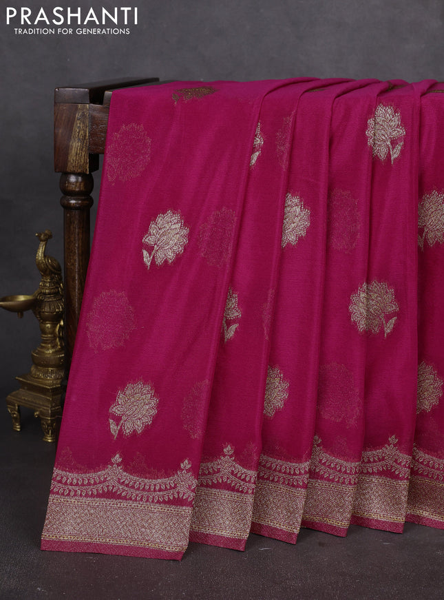 Banarasi semi georegette saree pink with allover thread & zari woven buttas and zari woven border