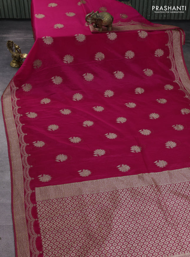 Banarasi semi georegette saree pink with allover thread & zari woven buttas and zari woven border