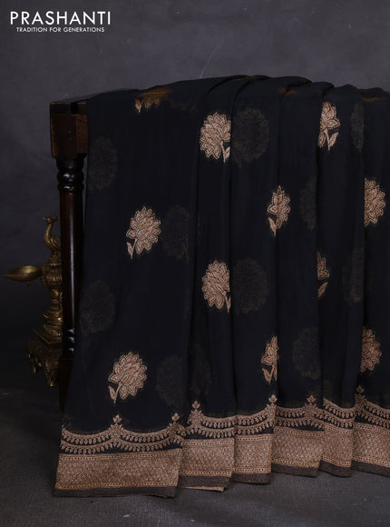 Banarasi semi georegette saree black with allover thread & zari woven buttas and zari woven border