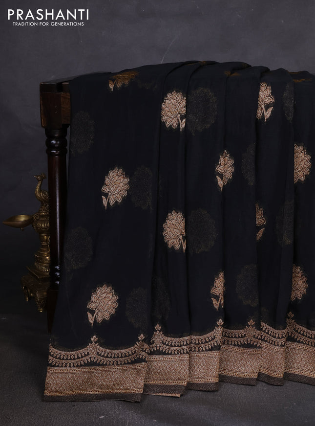 Banarasi semi georegette saree black with allover thread & zari woven buttas and zari woven border