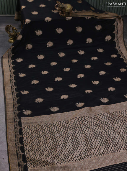 Banarasi semi georegette saree black with allover thread & zari woven buttas and zari woven border
