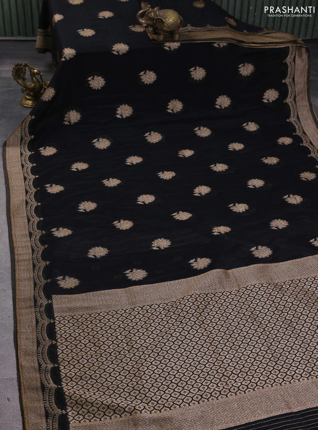 Banarasi semi georegette saree black with allover thread & zari woven buttas and zari woven border