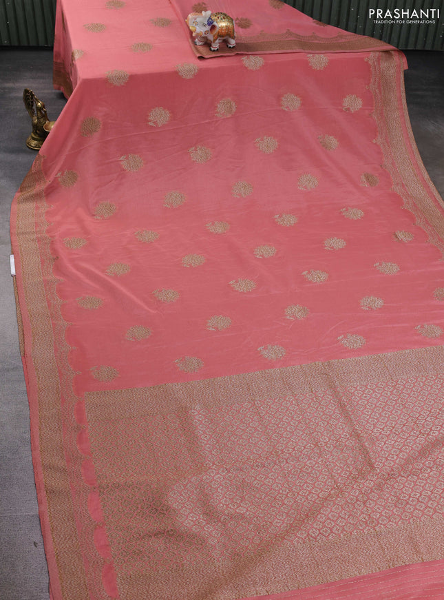 Banarasi semi georegette saree dark peach with allover thread & zari woven buttas and zari woven border