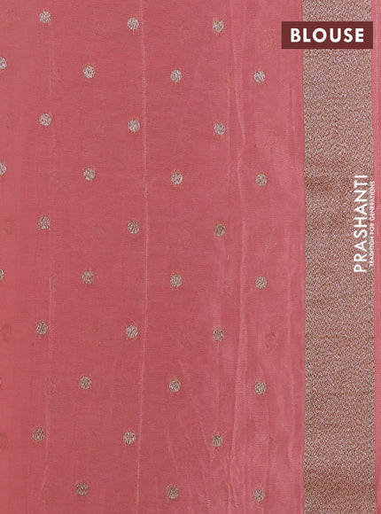 Banarasi semi georegette saree dark peach with allover thread & zari woven buttas and zari woven border