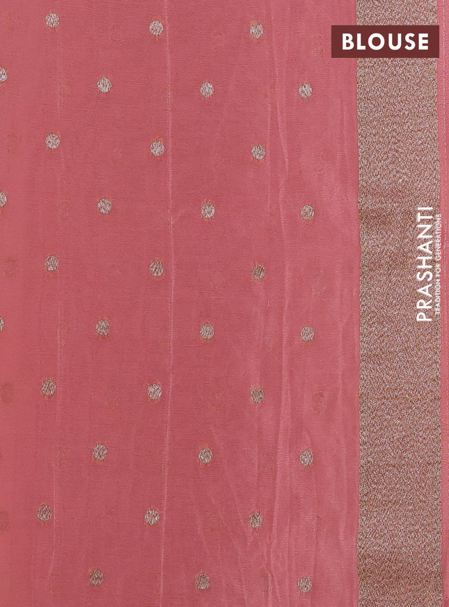 Banarasi semi georegette saree dark peach with allover thread & zari woven buttas and zari woven border