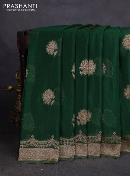 Banarasi semi georegette saree bottle green with allover thread & zari woven buttas and zari woven border