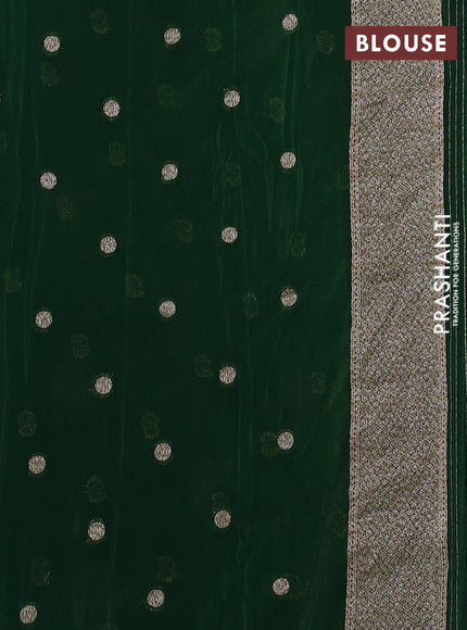 Banarasi semi georegette saree bottle green with allover thread & zari woven buttas and zari woven border