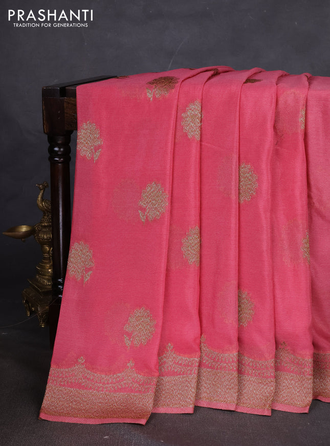 Banarasi semi georegette saree mauve pink with allover thread & zari woven buttas and zari woven border