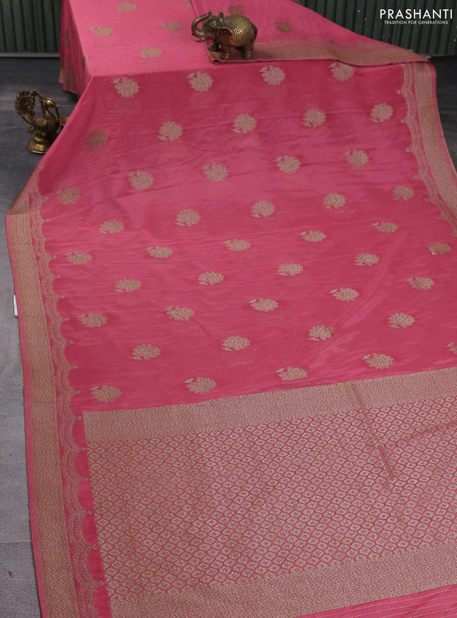 Banarasi semi georegette saree mauve pink with allover thread & zari woven buttas and zari woven border