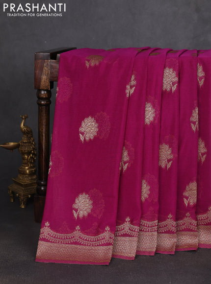 Banarasi semi georegette saree purple with allover thread & zari woven buttas and zari woven border