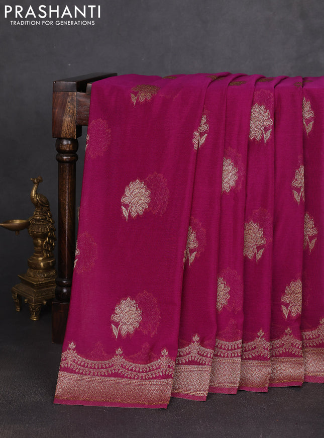 Banarasi semi georegette saree purple with allover thread & zari woven buttas and zari woven border