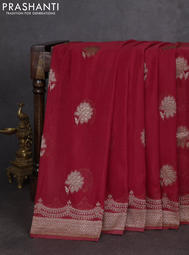 Banarasi semi georegette saree red with allover thread & zari woven buttas and zari woven border