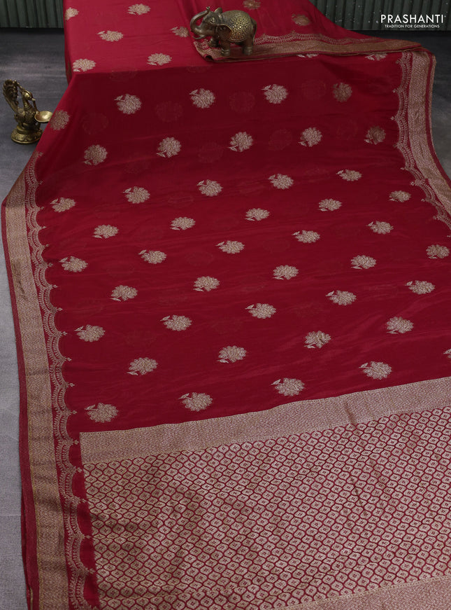 Banarasi semi georegette saree red with allover thread & zari woven buttas and zari woven border
