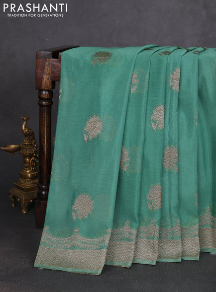 Banarasi semi georegette saree pastel green with allover thread & zari woven buttas and zari woven border
