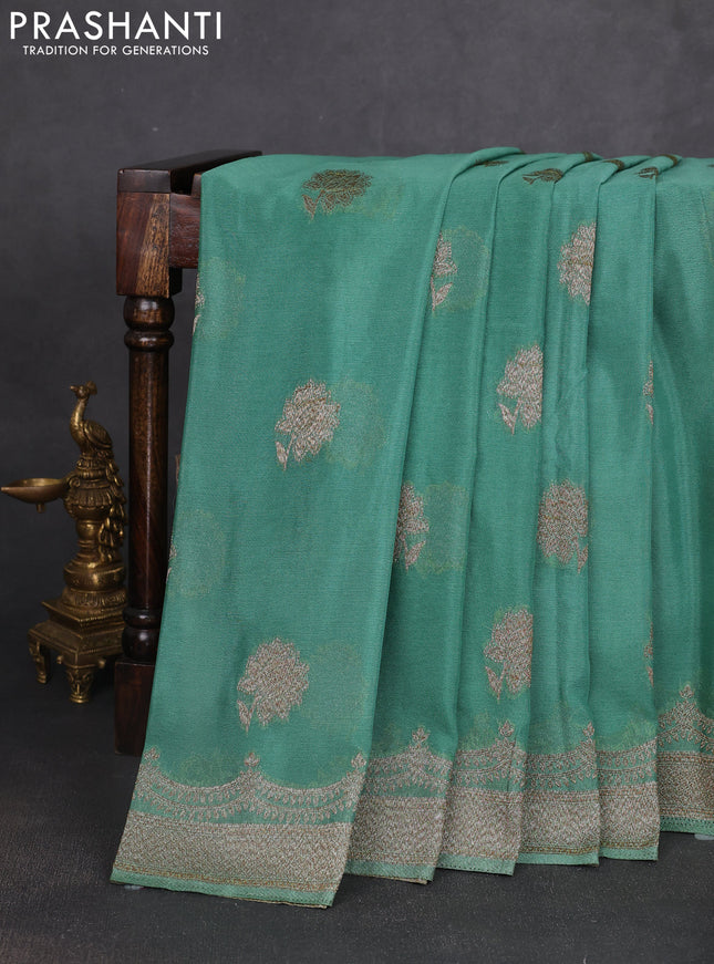Banarasi semi georegette saree pastel green with allover thread & zari woven buttas and zari woven border