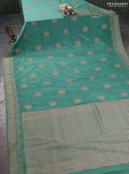 Banarasi semi georegette saree pastel green with allover thread & zari woven buttas and zari woven border