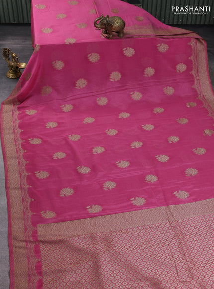 Banarasi semi georegette saree mauve pink with allover thread & zari woven buttas and zari woven border