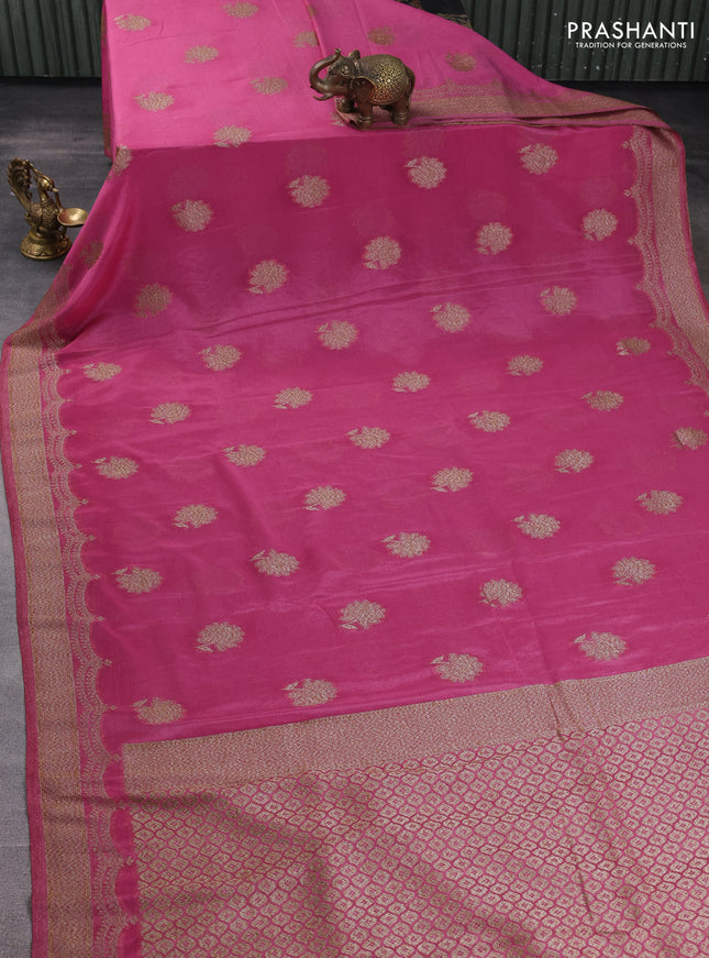 Banarasi semi georegette saree mauve pink with allover thread & zari woven buttas and zari woven border